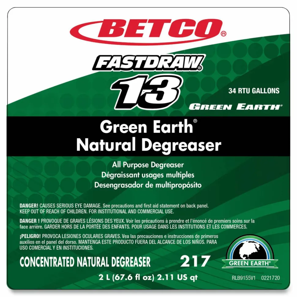 Betco Green Earth Natural FastDraw Degreaser, 2 L Bottle, 4/Carton