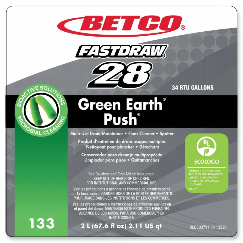 Betco Green Earth Push Drain Maintainer, Floor Cleaner And Carpet Spotter, 67.6 Oz Bottle, Case Of 4
