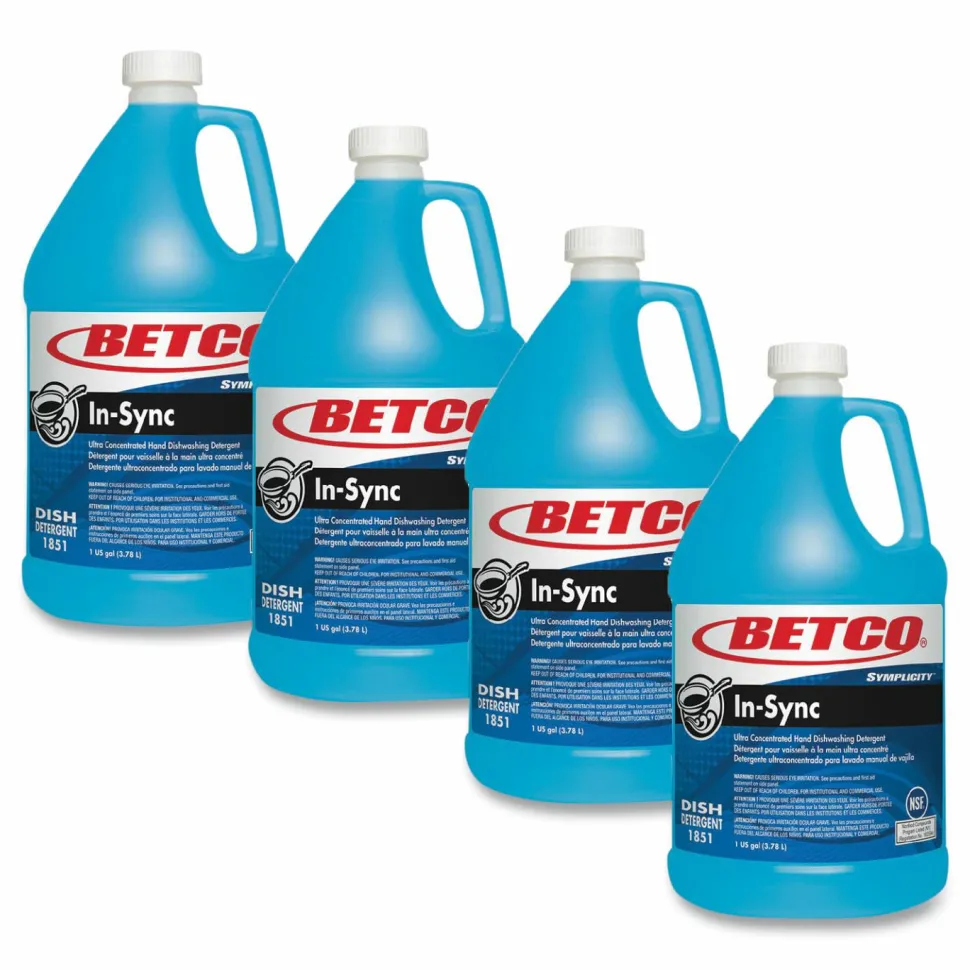 Betco Symplicity In-Sync Premium Hand Dishwashing Detergent, Fresh Ozonic Scent, 1 gal Bottle, 4/Carton