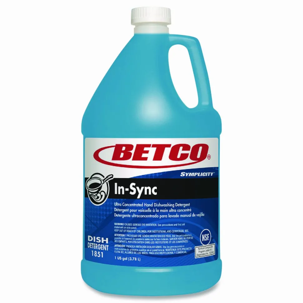 Betco Symplicity In-Sync Premium Hand Dishwashing Detergent, Fresh Ozonic Scent, 1 gal Bottle, 4/Carton