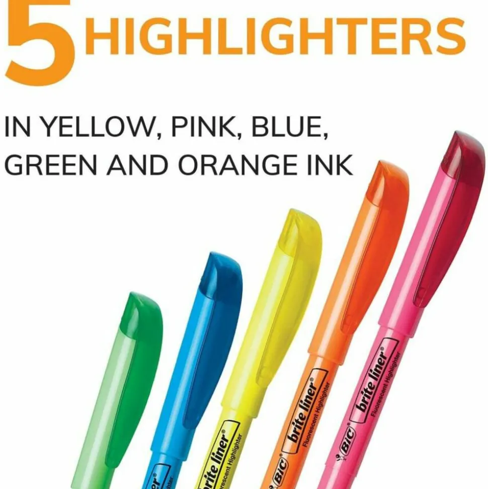 BIC Brite Liner Highlighters Pocket Style, Chisel Point, Assorted, 5-Pack