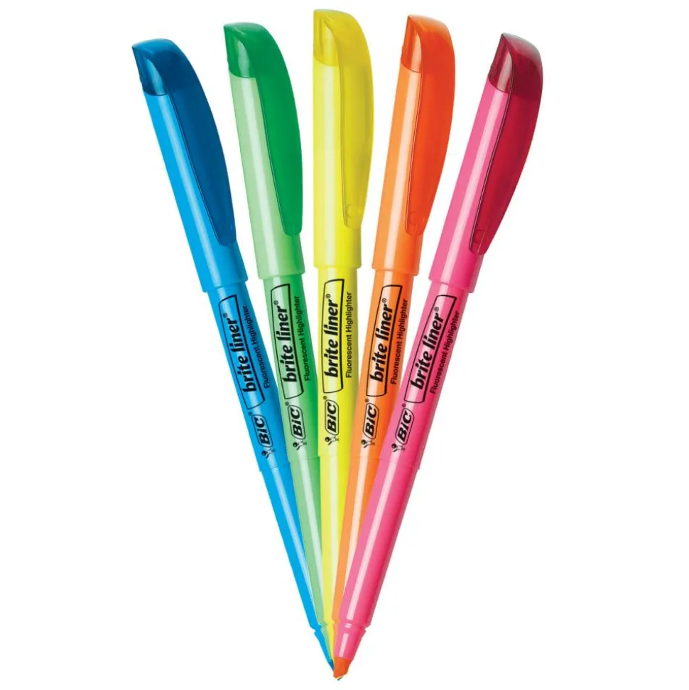 BIC Brite Liner Highlighters Pocket Style, Chisel Point, Assorted, 5-Pack