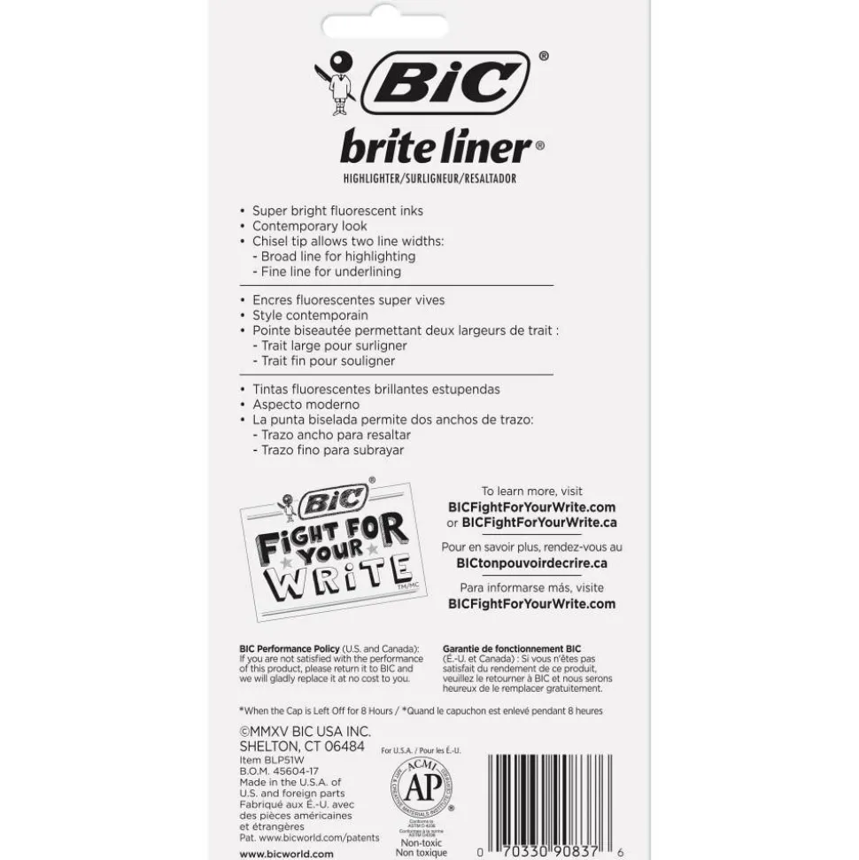 BIC Brite Liner Highlighters Pocket Style, Chisel Point, Assorted, 5-Pack