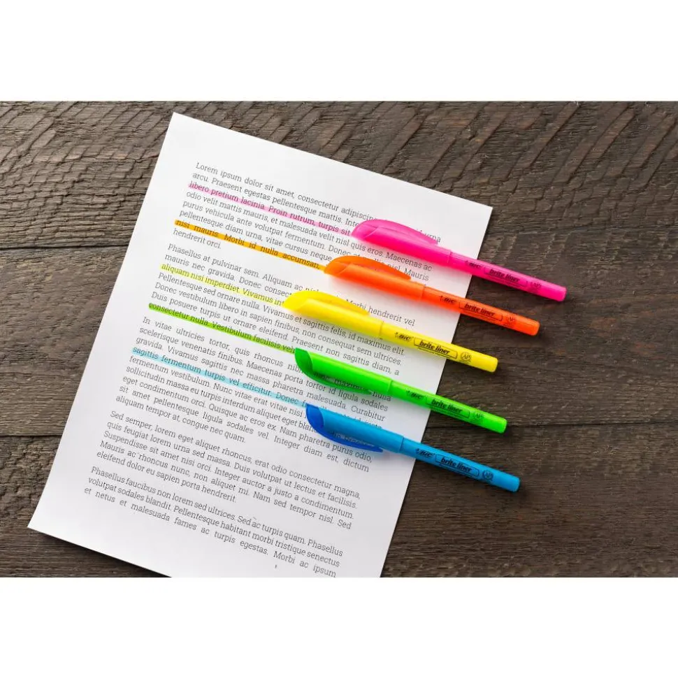 BIC Brite Liner Highlighters Pocket Style, Chisel Point, Assorted, 5-Pack