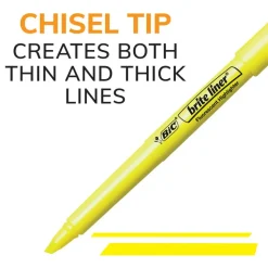 BIC Brite Liner Highlighters, Chisel Point, Yellow, Pack Of 5 Highlighters