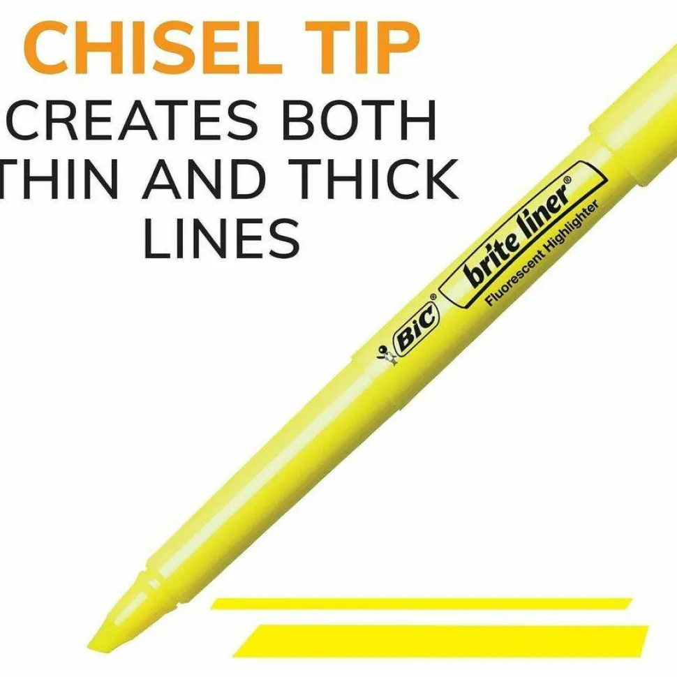 BIC Brite Liner Highlighters, Chisel Point, Yellow, Box Of 24