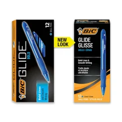BIC Glide Bold Ballpoint Pens, Bold Point, 1.6 mm, Translucent Barrel, Blue Ink, Pack Of 12 Pens