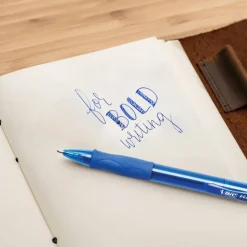 BIC Glide Bold Ballpoint Pens, Bold Point, 1.6 mm, Translucent Barrel, Blue Ink, Pack Of 12 Pens