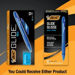 BIC Glide Bold Ballpoint Pens, Bold Point, 1.6 mm, Translucent Barrel, Blue Ink, Pack Of 12 Pens