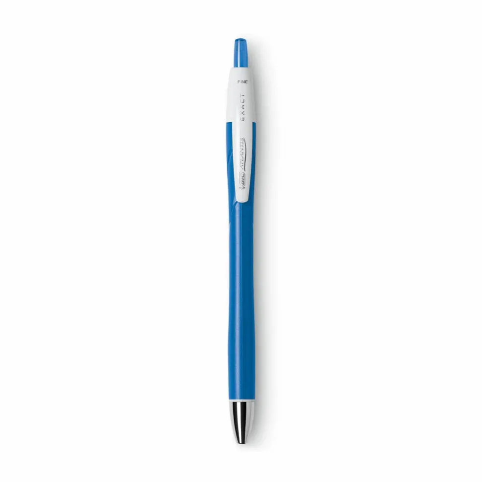 BIC Glide Exact Retractable Ballpoint Pens, Fine Point, 0.7 mm, Blue Barrel, Blue Ink, Pack Of 12 Pens