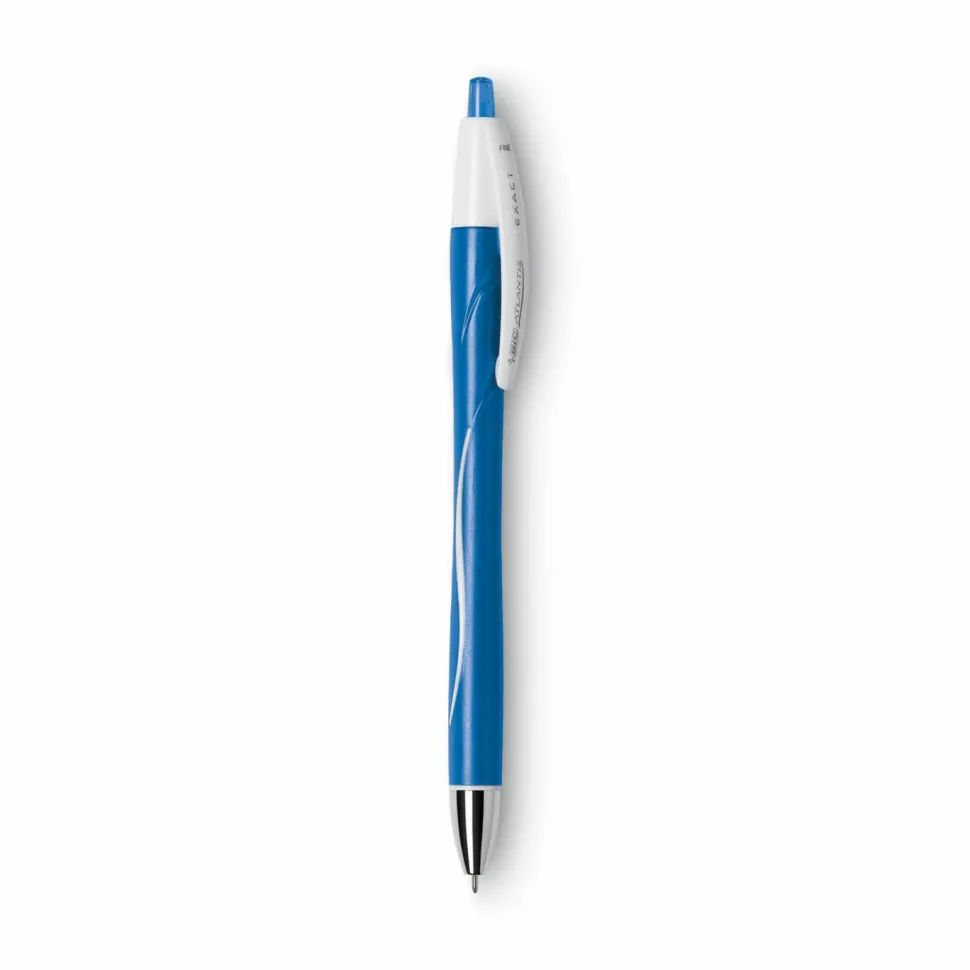 BIC Glide Exact Retractable Ballpoint Pens, Fine Point, 0.7 mm, Blue Barrel, Blue Ink, Pack Of 12 Pens