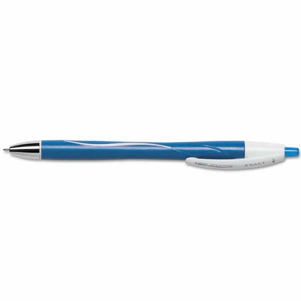 BIC Glide Exact Retractable Ballpoint Pens, Fine Point, 0.7 mm, Blue Barrel, Blue Ink, Pack Of 12 Pens