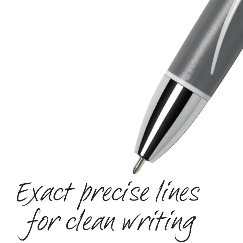 BIC Glide Exact Retractable Ballpoint Pens, Fine Point, 0.7 mm, Gray Barrel, Black Ink, Pack Of 12 Pens