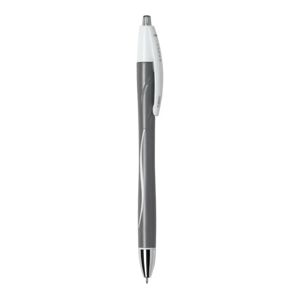 BIC Glide Exact Retractable Ballpoint Pens, Fine Point, 0.7 mm, Gray Barrel, Black Ink, Pack Of 12 Pens