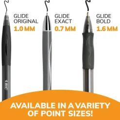 BIC Glide Exact Retractable Ballpoint Pens, Fine Point, 0.7 mm, Gray Barrel, Black Ink, Pack Of 12 Pens