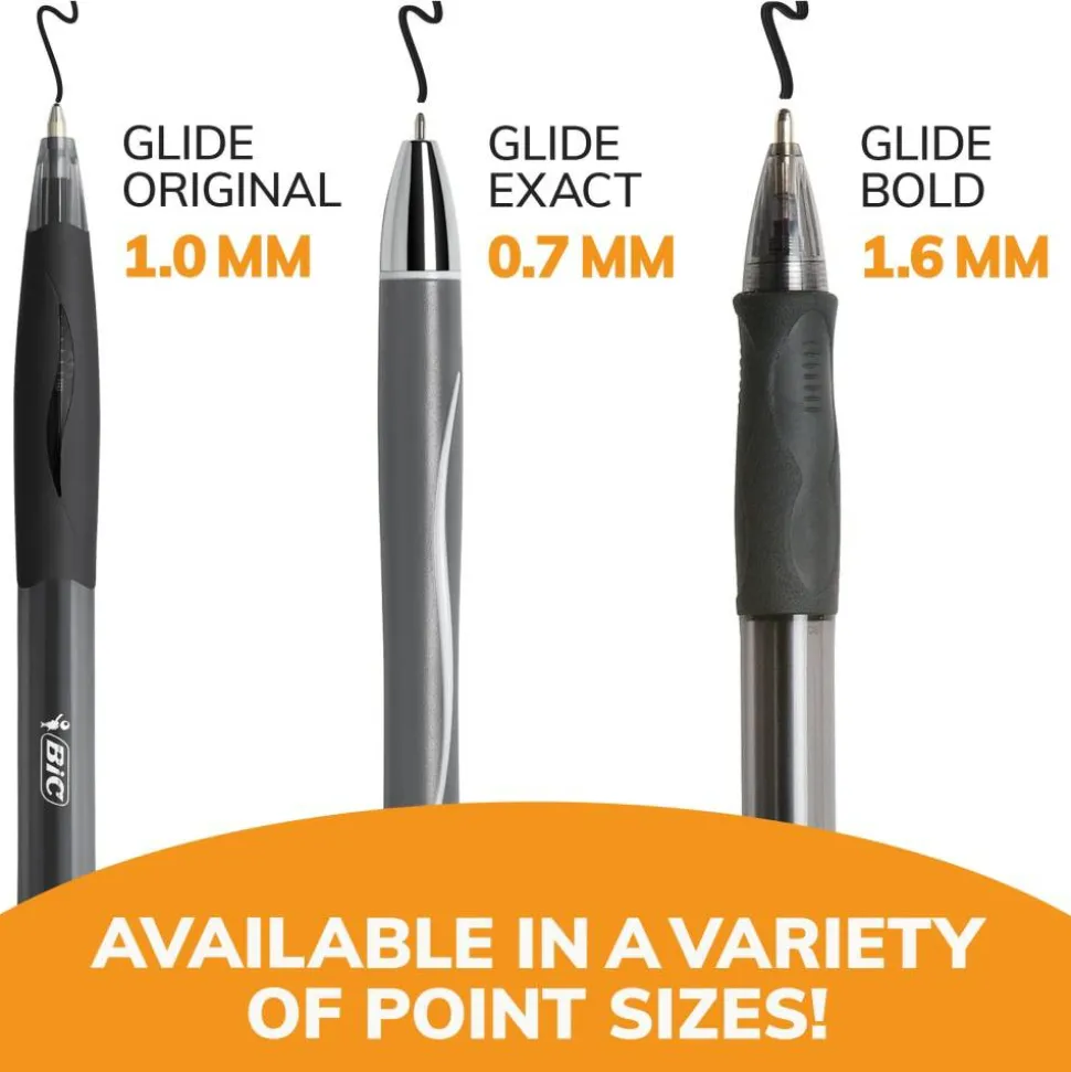 BIC Glide Exact Retractable Ballpoint Pens, Fine Point, 0.7 mm, Gray Barrel, Black Ink, Pack Of 12 Pens