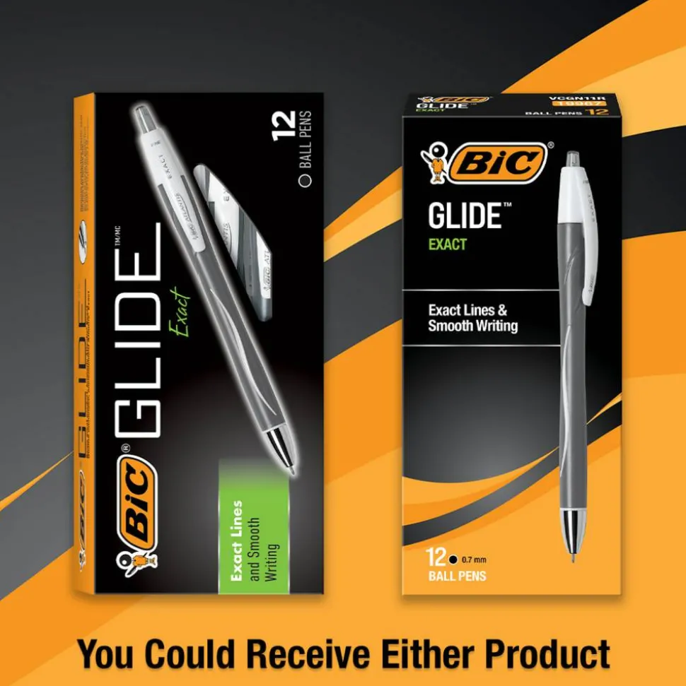 BIC Glide Exact Retractable Ballpoint Pens, Fine Point, 0.7 mm, Gray Barrel, Black Ink, Pack Of 12 Pens