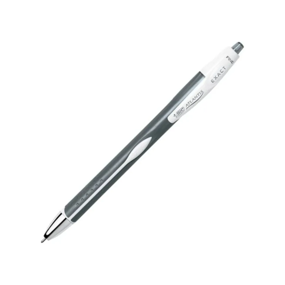 BIC Glide Exact Retractable Ballpoint Pens, Fine Point, 0.7 mm, Gray Barrel, Black Ink, Pack Of 12 Pens