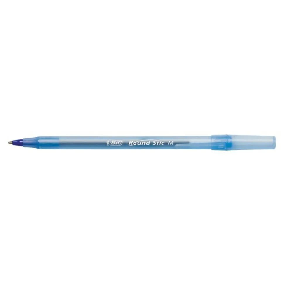 BIC Round Stic Ballpoint Pens, Medium Point, 1.0 mm, Translucent Barrel, Red Ink, Pack Of 12