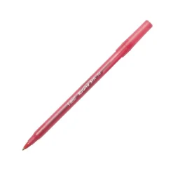 BIC Round Stic Ballpoint Pens, Medium Point, 1.0 mm, Translucent Barrel, Red Ink, Pack Of 12