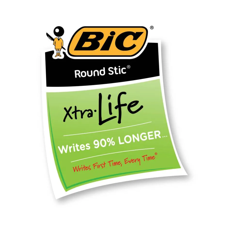 BIC Round Stic Ballpoint Pens, Medium Point, 1.0 mm, Translucent Barrel, Red Ink, Pack Of 12