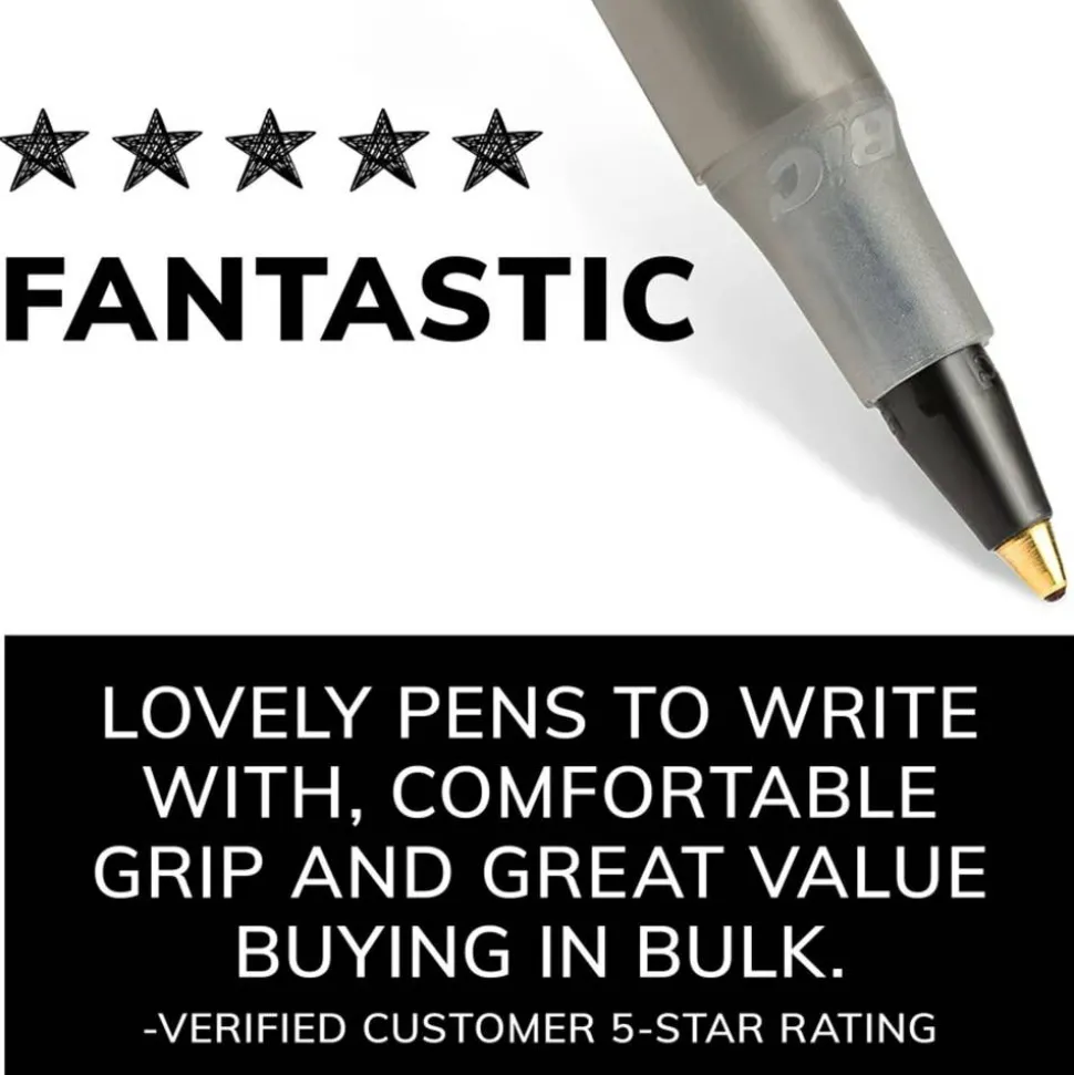BIC Round Stic Ballpoint Pens, Medium Point, 1.0 mm, Translucent Barrel, Black Ink, Pack Of 60 Pens