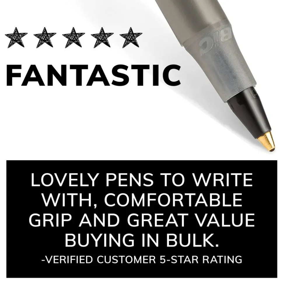 BIC Round Stic Ballpoint Pens, Medium Point, 1.0 mm, Translucent Barrel, Black Ink, Pack Of 60 Pens