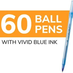 BIC Round Stic Ballpoint Pens, Medium Point, 1.0 mm, Translucent Barrel, Blue Ink, Box Of 60