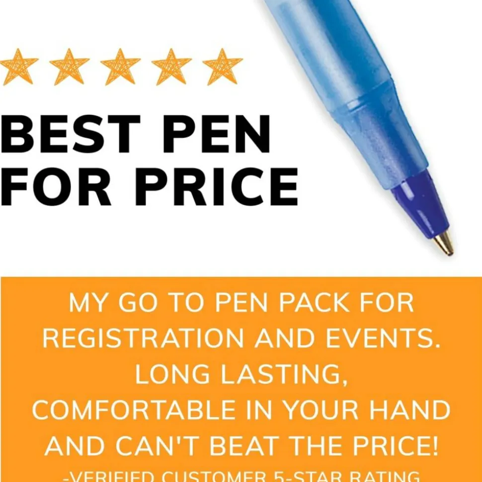 BIC Round Stic Ballpoint Pens, Medium Point, 1.0 mm, Translucent Barrel, Blue Ink, Box Of 60