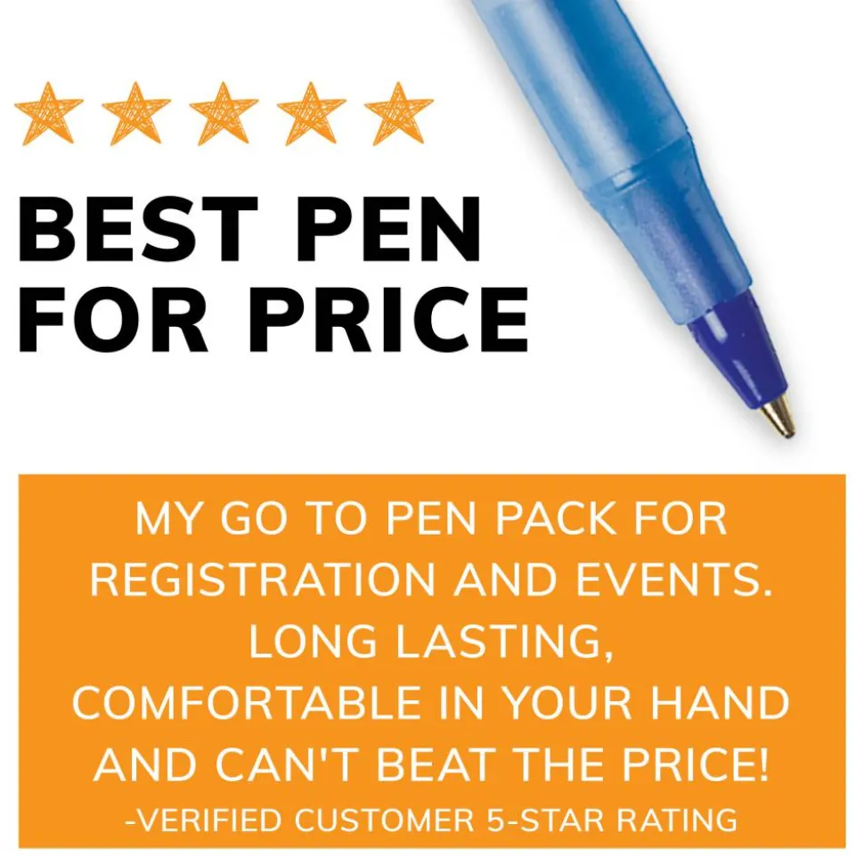 BIC Round Stic Ballpoint Pens, Medium Point, 1.0 mm, Translucent Barrel, Blue Ink, Box Of 60