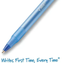 BIC Round Stic Ballpoint Pens, Medium Point, 1.0 mm, Translucent Barrel, Blue Ink, Pack Of 12