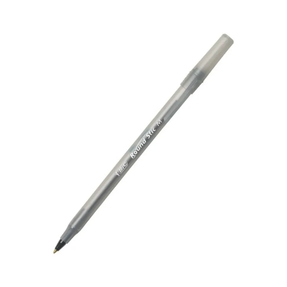 BIC Round Stic Ballpoint Pens, Medium Point, 1.0 mm, Translucent Barrels, Black Ink, Pack Of 144 Pens