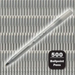 BIC Round Stic Ballpoint Pens, Medium Point, 1.0 mm, Translucent Barrels, Black Ink, Pack Of 500 Pens