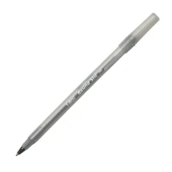 BIC Round Stic Ballpoint Pens, Medium Point, 1.0 mm, Translucent Barrel, Black Ink, Pack Of 12