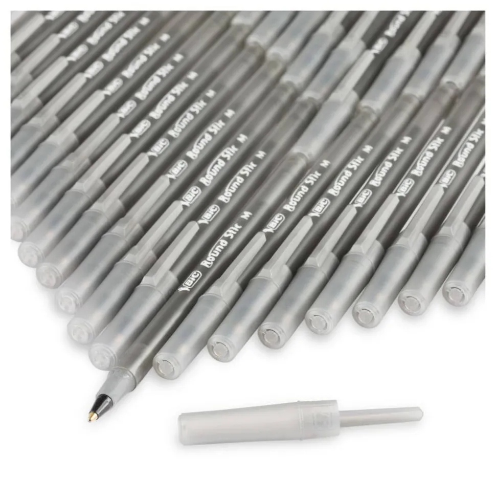 BIC Round Stic Xtra Life Ballpoint Pens, Medium Point, 1.0 mm, Translucent Barrel, Black Ink, Box Of 240 Pens
