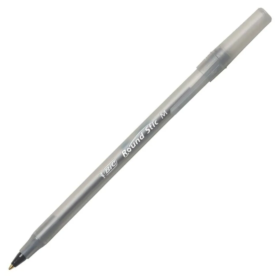 BIC Round Stic Xtra Life Ballpoint Pens, Medium Point, 1.0 mm, Translucent Barrel, Black Ink, Box Of 240 Pens