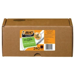 BIC Round Stic Xtra Life Ballpoint Pens, Medium Point, 1.0 mm, Translucent Barrel, Black Ink, Box Of 240 Pens