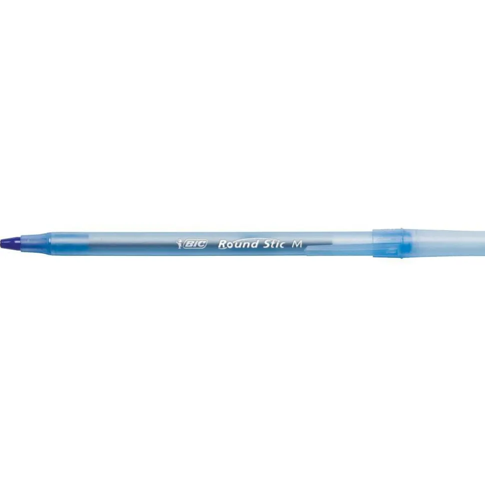 BIC Round Stic Xtra Life Ballpoint Pens, Medium Point, 1.0 mm, Translucent Barrel, Blue Ink, Pack Of 36 Pens