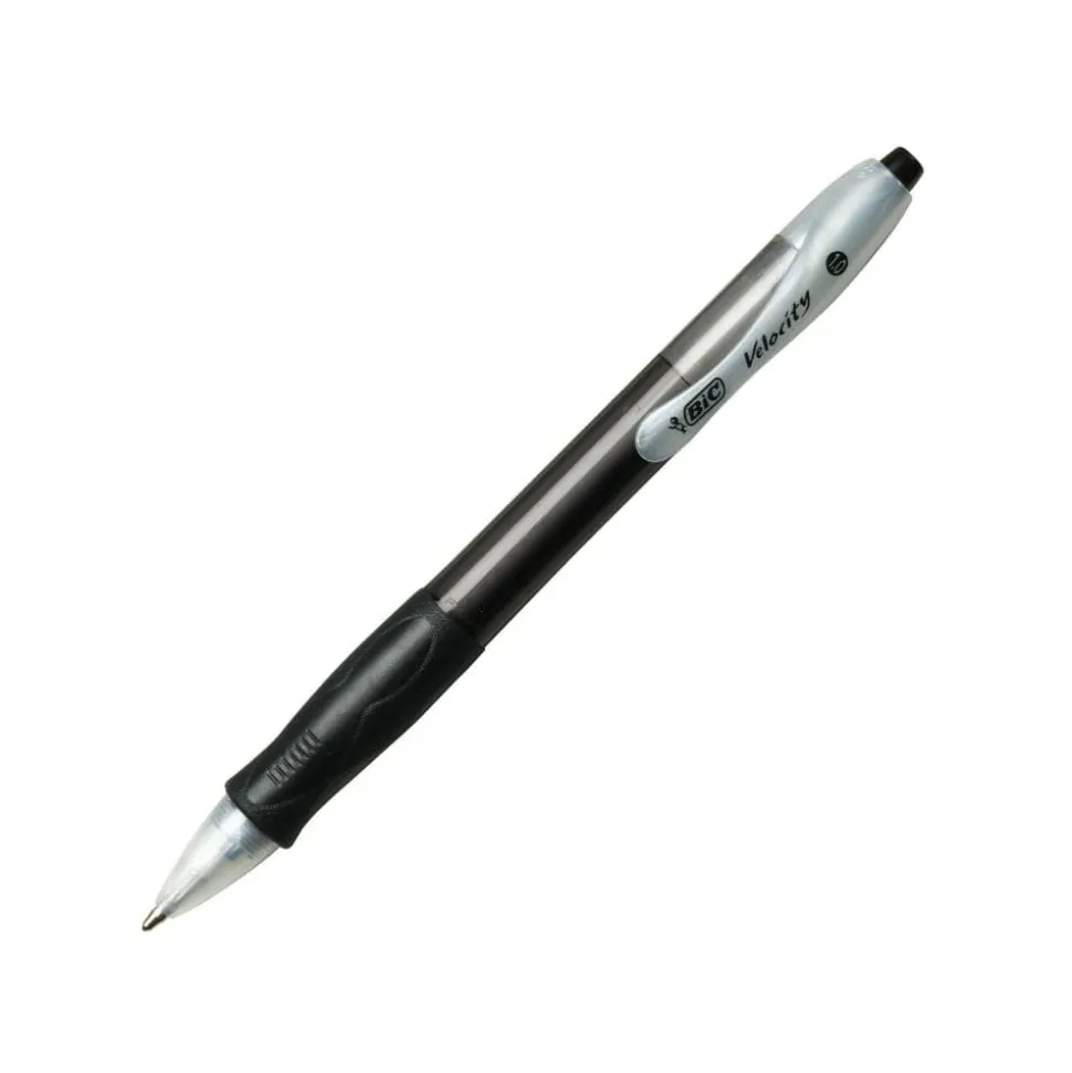 BIC Velocity Retractable Ballpoint Pens, Medium Point, 1.0 mm, Assorted Barrels, Black Ink, Pack Of 12