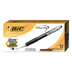 BIC Velocity Retractable Ballpoint Pens, Medium Point, 1.0 mm, Assorted Barrels, Black Ink, Pack Of 12
