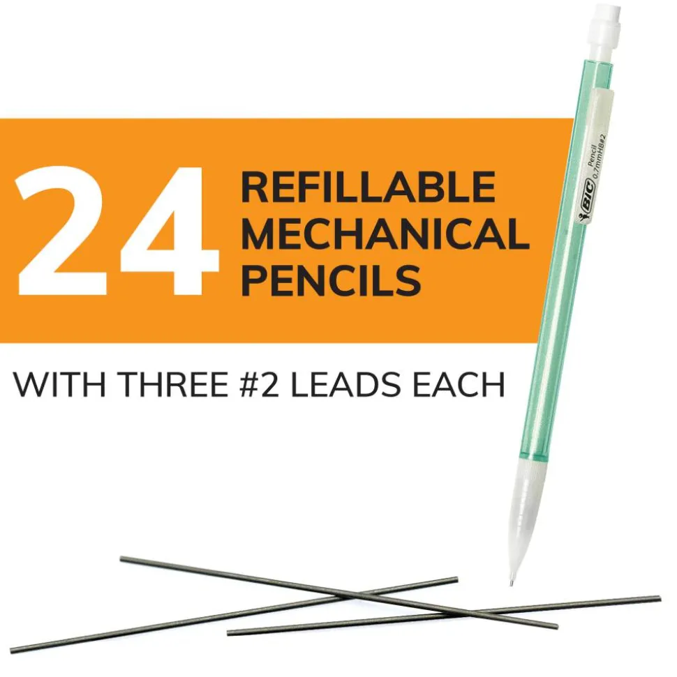 BIC Xtra Sparkle Mechanical Pencils, 0.7mm, #2 Lead, Assorted Barrel Color, Pack Of 24