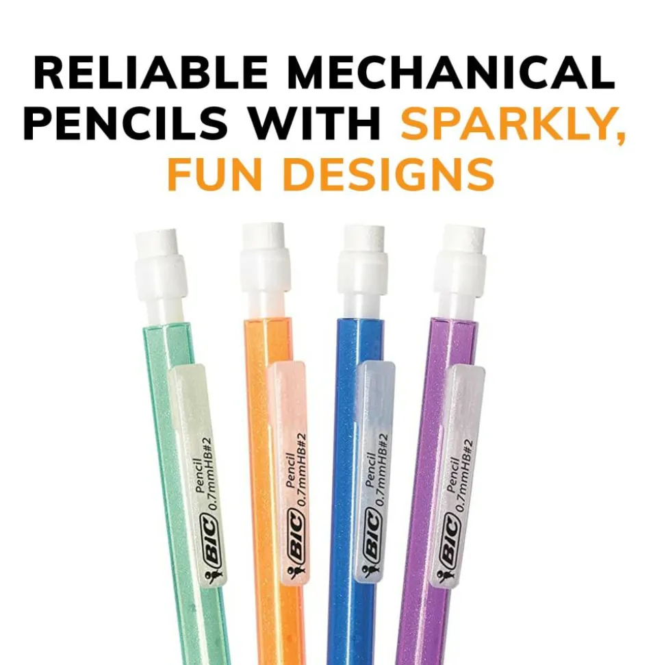 BIC Xtra Sparkle Mechanical Pencils, 0.7mm, #2 Lead, Assorted Barrel Color, Pack Of 24