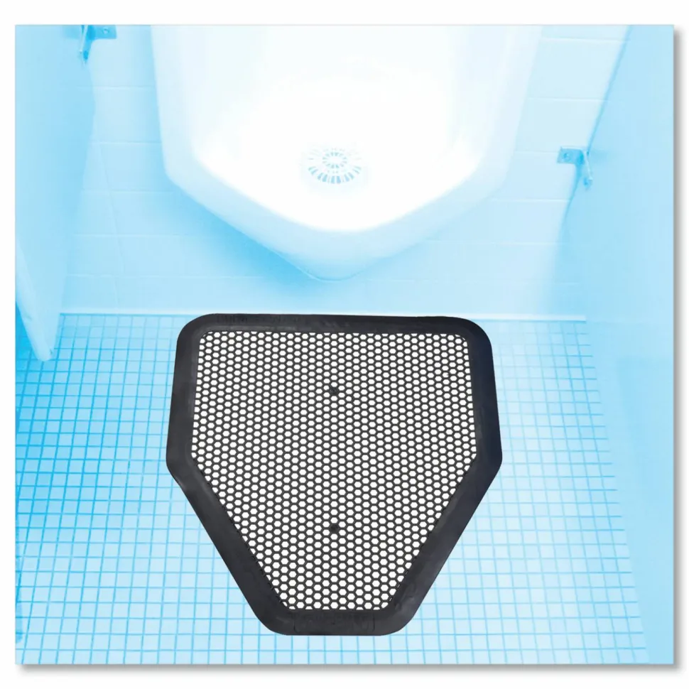 Big D Industries Deo-Gard Disposable Urinal Mat, Shield-Shaped, Fresh Mountain Air Scent, Charcoal Gray Perforated Surface, 17.5 x 20.5, 6/CT