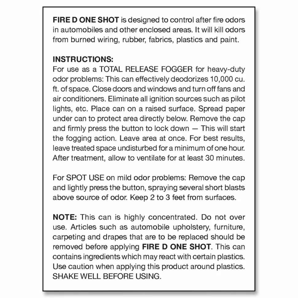 Big D Industries Fire D One Shot Aerosol, 5 oz Aerosol Spray, 12/Carton