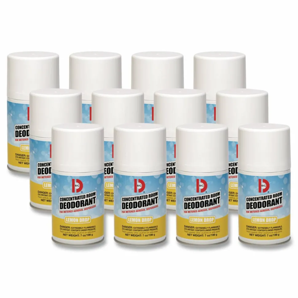 Big D Industries Metered Concentrated Room Deodorant, 7 oz Aerosol Spray, 12/Carton