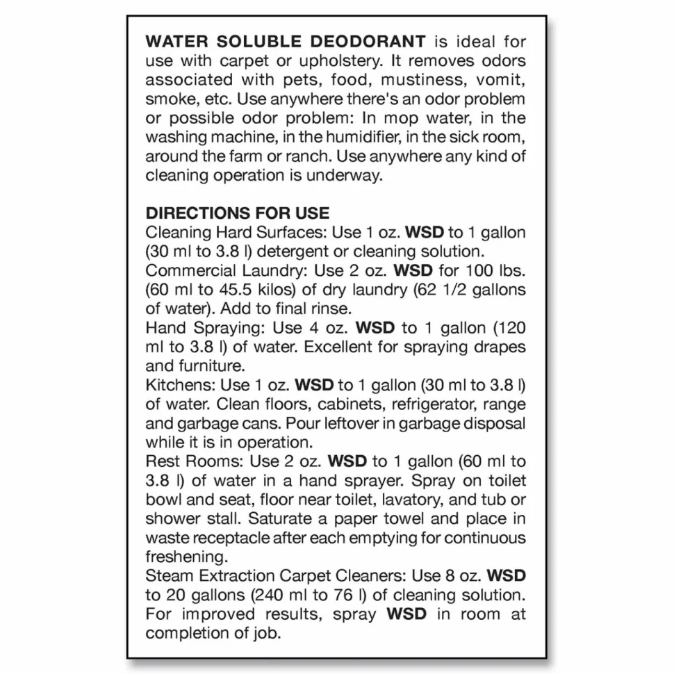 Big D Industries Water-Soluble Deodorant, Lemon, 1 gal Bottle, 4/Carton