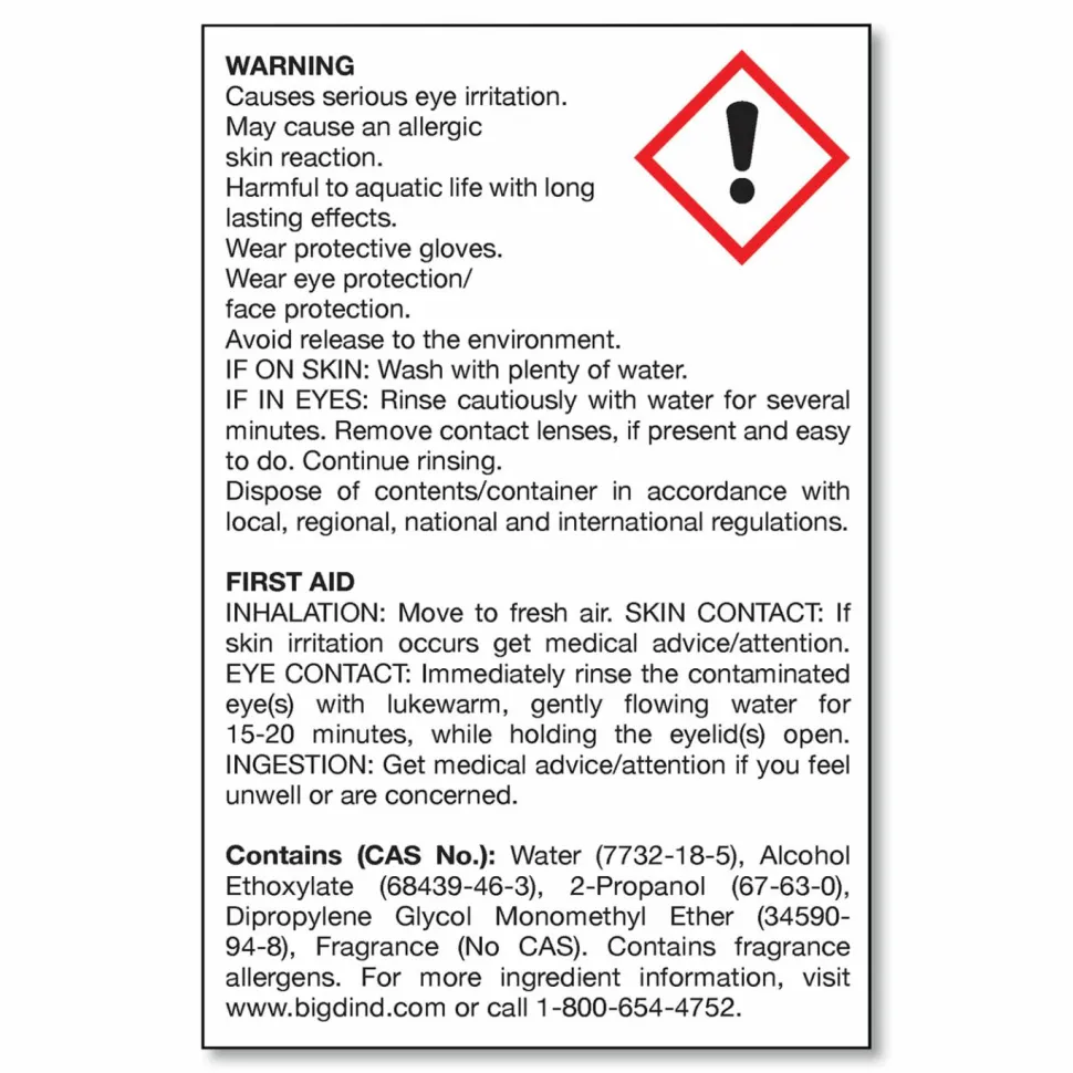 Big D Industries Water-Soluble Deodorant, Mountain Air, 1 gal Bottle, 4/Carton