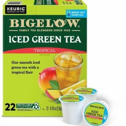 Bigelow Tropical Iced Green Tea K-Cup Pods, 0.10 Oz, Pack Of 22 Pods
