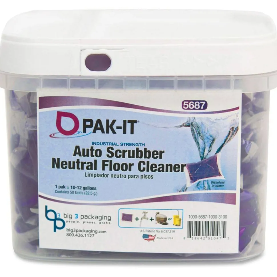 Big 3 Packaging PAK-IT Neutral Floor Cleaner For Auto Scrubbers, Ocean Fresh Scent, Pack Of 50