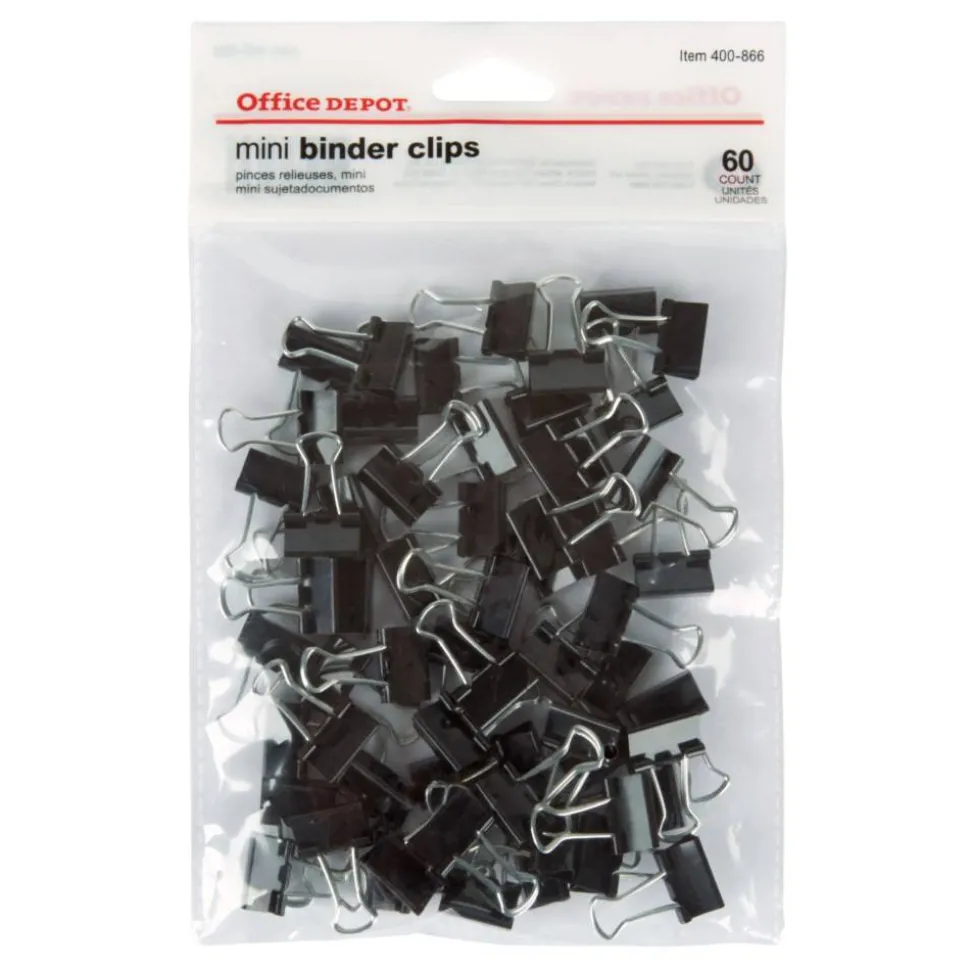 Binder Clips, Mini, 9/16" Wide, 1/4" Capacity, Black, Pack Of 60